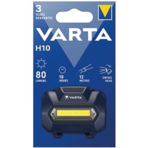 Varta Lampe Frontale LED, Headlight H10, torche frontale, lampe frontale antichoc, lampe de tête, tête réglable à 45°, bandeau lavable, non équipée, Noir