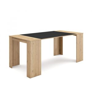 Skraut Home - Table console extensible - Chêne et noir - Pour 8 personnes - 180 cm