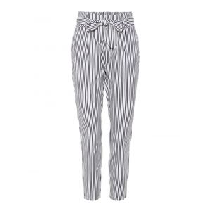 Vero Moda Pantalons Vero-moda Eva Hr Loose Paperbag Cot Ps P Noos Ki L32 - Snow White Navy Blazer Stripes - M