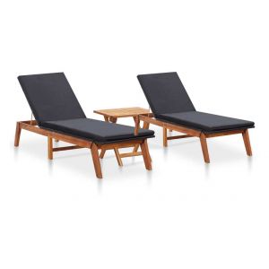 VidaXL Chaises longues 2pcs avec table R&eacute;sine tress&eacute;e et bois d'acacia