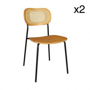 Now's Home 2 Chaises en Rotin Nosara naturel/noir - 47x53x82 cm