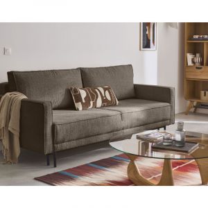 Charlie - canap&eacute; droit 3 places - convertible avec coffre - en tissu velours relief - Taupe