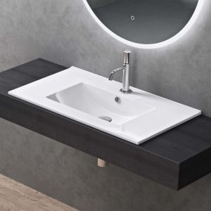 Doporro - Lavabo à Encastrer 81x47×18cm Lave Mains en Céramique pour Salle de Bain Blanc avec Revêtement nano Brüssel912