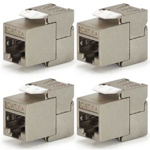 Waytex Lot de 4 Embases RJ45 Cat6a FTP courte keystone sans outil m&eacute;tal 10 Gbps
