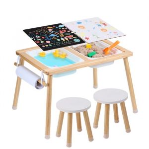 Image de Ensemble Table Et Chaises Sensorielles-Duoku-Pour Enfants-Bois Avec 2 Tabourets Et Bacs
