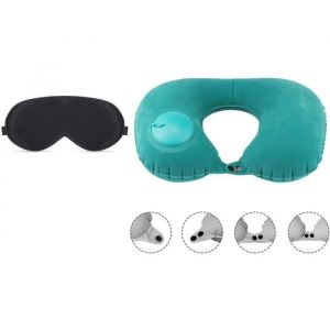 Novago Masque de Sommeil et de Voyage 100% Pure Soie Naturelle + 1 Coussin Oreiller de Voyage Gonflable Confortable et l&eacute;ger (Vert )