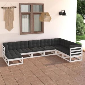 VidaXL Ensemble de fauteuils de jardin blanc et anthracite 8 pièces avec coussins en bois de pin