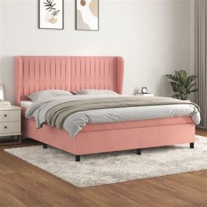 VidaXL Sommier &agrave; Lattes de Lit avec Matelas, Lit Rembourr&eacute;, Lit Double, Lit Adulte de Chambre &agrave; Coucher Int&eacute;rieur, Moderne, Rose 160x200 cm Velours