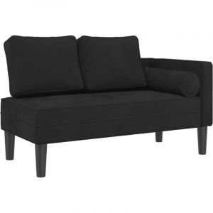 Décoshop26 Méridienne chaise longue pour intérieur avec coussins en velours noir DEC026092