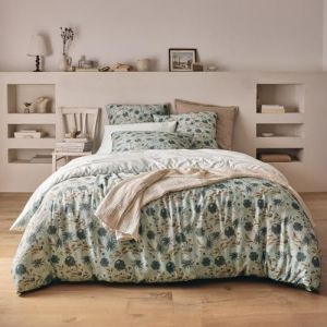 Essix Housse de Couette imprim&eacute;e en Satin de Coton, ECLOSION, 240 x 220 cm, Bleu Moyen