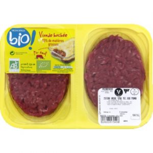 Monoprix Steaks hach&eacute;s pur boeuf, production biologique