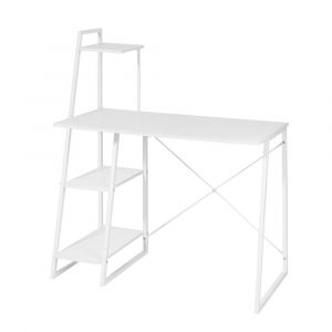 Sobuy Bureau informatique, Secrétaire Table plan de travail avec 3 étagères cadre métal -Blanc FWT29-W