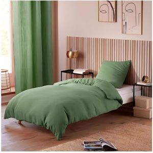 Linge - Parure de Lit en Gaze de Coton - pour Lit Une Place - Parure de Couette 140x200cm - 140x200 cm - Kaki.