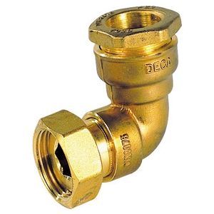 sferaco 800150 - Coude Deca 90&deg; &agrave; &eacute;crou prisonnier avec joint plat laiton D20-20x27