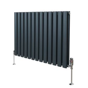 Radiateur à Colonne Ovale & Robinet Thermostatique Chromé - 600mm x 780mm – Gris Anthracite Monstershop