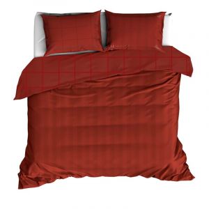 De Witte Lietaer Parure Zygo Chili Pepper Housse de Couette + 1 Taie d'Oreiller avec Volant Coton Peign&eacute; Rouge Fonc&eacute;/Bordeaux 140 x 220 cm