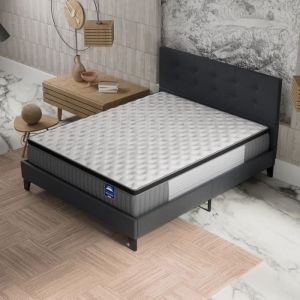 Ensemble 160x200cm-Matelas ressorts ensachés et Mémoire de forme + Lit avec Tête de lit et sommier à lattes, Matelas 30cm d’épaisseur