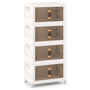 Meuble de rangement Coast - 4 bacs pliables et empilables - 49,5 x 31,5 x 112,5 cm - Blanc avec marron