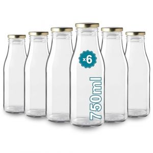 6 Bouteilles en Verre Vides de 750 ml- Bouteilles en verre pour jus lait barbecue sauces - Idéales pour pique-niques