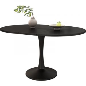 Table de salle &agrave; manger pliable 140x100x75cm, Extensible, rond, noir