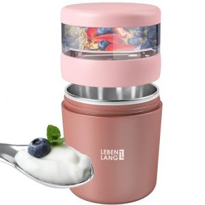 LEBENLANG Tasse &agrave; muesli - Tasse &agrave; yaourt &eacute;tanche avec cuill&egrave;re - 650 ml - 9,7 x 9,7 x 16 cm - Rose