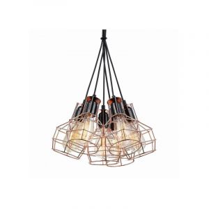 Italux Perifo - Suspension industrielle et rétro noire, cuivre 6 lumières avec abat-jour en fil, E27