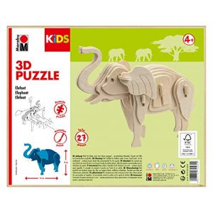 Image de Marabu 0317000000024 Kids 3D Puzzle en Bois éléphant 27 pièces, env. 16 x 13 cm, Marron 0317000000024