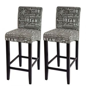 2x tabouret de bar HWC C33, chaise bar ~ écriture, gris, pieds foncés, tissu