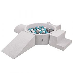 Aire De Jeux En Mousse Avec Rond Piscine à Balles (200 Balles) Pour Enfants, Gris Clair: Gris/Blanc/Turquoise - gris clair: gris/blanc/turquoise