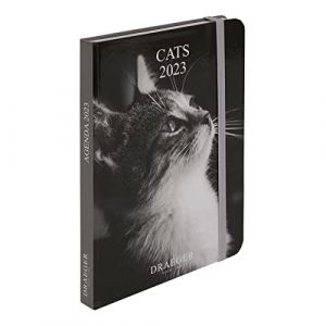 DRAEGER PARIS | Agenda de poche chats noir et blanc janvier-dec 2023 | 12 photos | 11,5 x 16 cm | Couverture rigide marque page | 7 langues | 1 semaine sur 2 pages | Papier certifié