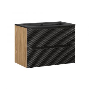 Meuble simple vasque encastrée 80cm Elora Noir et bois