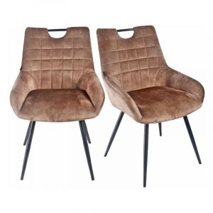 Lot 2 chaises capitonnées velours taupe pieds métal noir – brandy 2