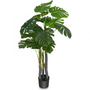 Costway - Palmier Artificiel Monstera Deliciosa 120CM avec 20 Feuilles, Fausse Plante avec Pot en Ciment et Mousse Réaliste, Décoration pour Maison
