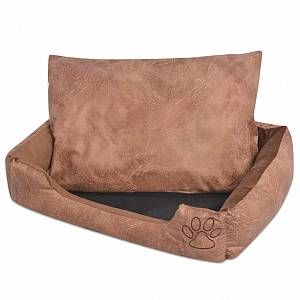 VidaXL Lit pour chiens avec coussin Cuir artificiel PU Taille XXL Beige