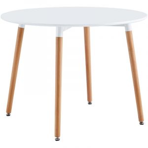 Pegane Table à manger ronde coloris blanc mat, pieds coloris hêtre - diamètre 100 x hauteur 74,50 cm -