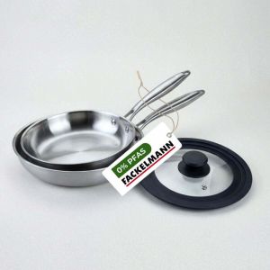 Image de Fackelmann Lot de 2 Po&ecirc;les 24cm et 28cm en inox Triply Vita3 avec Couvercle adaptable