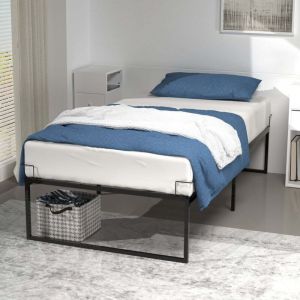 Vounot Lit 90 x 190 cm Cadre de Lit en Métal Robuste avec Dispositif de Fixation Sommier à Lattes Hauteur 36cm Rangement sous Le Lit Design pour Adultes et Adolescents Noir