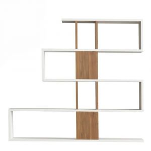 Bibliothèque blanche et effet noyer avec niches, 120 cm MARFA