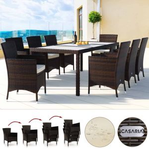 Salon de jardin en polyrotin Monaco 9 pi&egrave;ces brun cr&ecirc;me