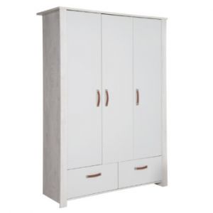 Image de Roba Armoire -Mila-, 3 portes battantes, 2 tiroirs, technologie à fermeture progressive, gris/blanc