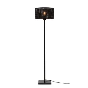Good & Mojo Lampadaire bambou abat-jour bambou noir, h. 128cm
