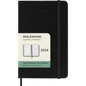 Moleskine Agenda civil semainier 2024 12 mois Format de Poche Couverture Dure Noir