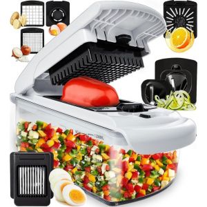 Mandoline Stosh - Coupe-légumes - Coupe-oignons - Coupe-spirale - 7 pièces - Blanc - Sans BPA