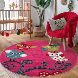 Tapis denfant filles de chouette chambre de bébé denfant facile entretenir Violette 120 cm Rond