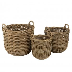 Macabane 3 paniers ronds en rotin naturel kally marron