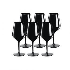 Verre à Vin Wine Cocktail INCASSABLE 47cl couleur Noir - Lot de 6 - Verre Incassable en TRITAN Réutilisable 3Noir