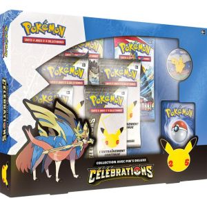 Image de Asmodée Coffret Pokemon Collection Celebrations Anniversaire 25 Ans Avec Pin's Deluxe - Zacian Pok25pin01 / 145-0055316 Jeu Carte A Collectionner Enfant Kids Collectionneur