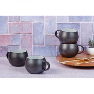 Lot de 4 mugs en gr&egrave;s noir 70cl