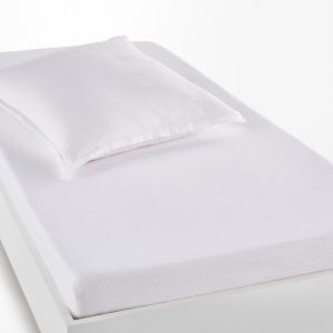 Drap housse en lin lavé pour matelas épais, Linot Blanc Taille 90x190 cm