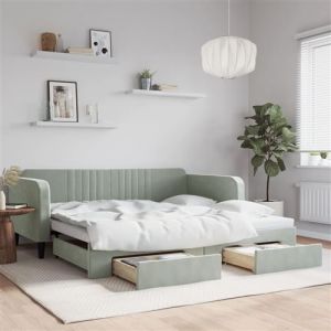 VidaXL Lit de Jour avec Lit Gigogne et Tiroirs, Canapé-lit avec Rangement, Lit d'Invité, Meuble de Chambre Salon, Moderne, Gris Clair 100x200 cm Velours